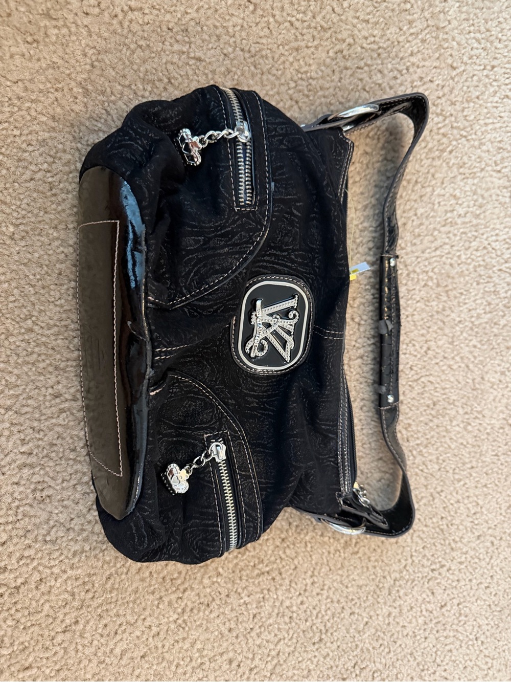 Kathy Van Zeeland Black Quilted Tote with Silver Accents